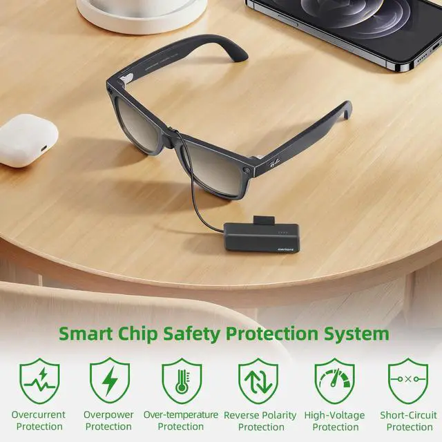 Alt view image 5 of 6 - On-the-Go Battery Pack Charger for Ray Ban Meta AI Smart Glasses | Fast Charging, 12.5g Ultra-Light Wearable Battery Extender for RayBan Meta Gen 2, RayBan Meta Gen 1, Wayfarer, Skyler