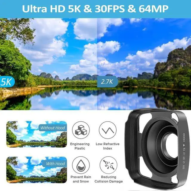 Alt view image 2 of 6 - 5K Camcorder Video Camera Ultra 64MP WiFi HD Camcorder 18X Digital Zoom with IR Night Version Vlogging Camera 3.0" IPS Touch Screen with Microphone, Lens Hood, 32 GB SD Card Remote Control