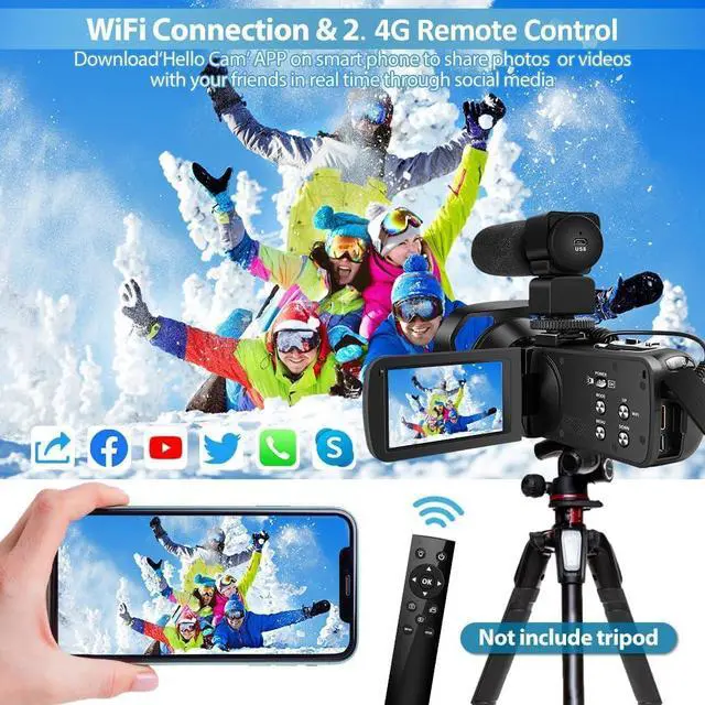 Alt view image 3 of 6 - 5K Camcorder Video Camera Ultra 64MP WiFi HD Camcorder 18X Digital Zoom with IR Night Version Vlogging Camera 3.0" IPS Touch Screen with Microphone, Lens Hood, 32 GB SD Card Remote Control