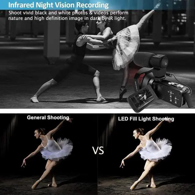 Alt view image 4 of 6 - 5K Camcorder Video Camera Ultra 64MP WiFi HD Camcorder 18X Digital Zoom with IR Night Version Vlogging Camera 3.0" IPS Touch Screen with Microphone, Lens Hood, 32 GB SD Card Remote Control