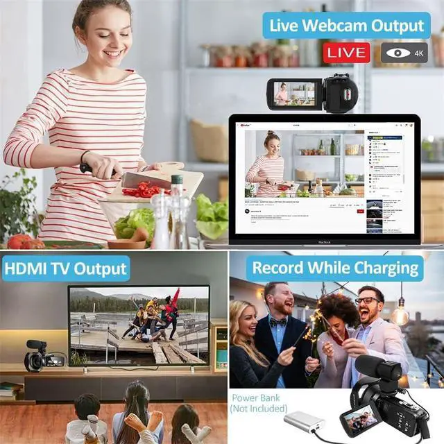 Alt view image 5 of 6 - 5K Camcorder Video Camera Ultra 64MP WiFi HD Camcorder 18X Digital Zoom with IR Night Version Vlogging Camera 3.0" IPS Touch Screen with Microphone, Lens Hood, 32 GB SD Card Remote Control