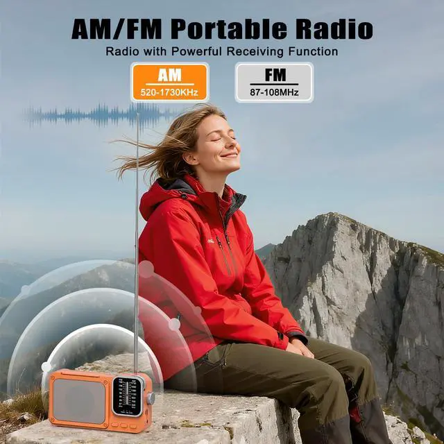 Alt view image 2 of 6 - Portable Radio AM FM with Best Reception, Bluetooth Transistor Radio | Emergency Radio with Knob Control, Headphone Jack and LED Light, AC Power or Battery Operated, for Home Kitchen Outdoor
