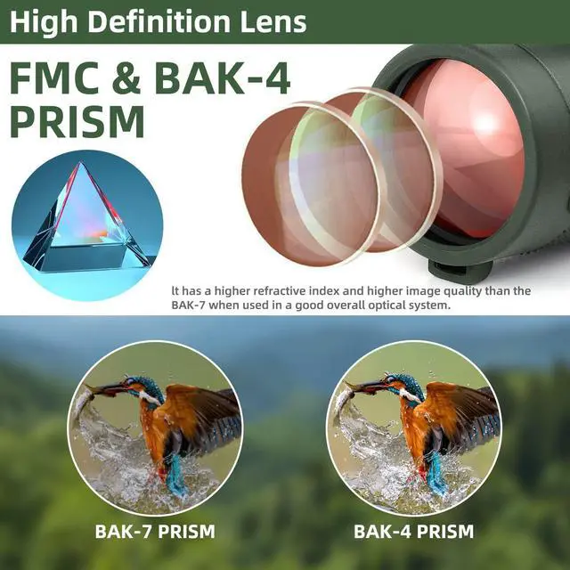 Alt view image 4 of 6 - 40X60 Monocular Telescope with Smartphone Holder & Upgraded Tripod, 2025 BAK4 Prism FMC Monoculars for Adults, HD Monocular Scope for Bird Watching Hiking Concert Camping Travelling