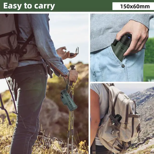 Alt view image 6 of 6 - 40X60 Monocular Telescope with Smartphone Holder & Upgraded Tripod, 2025 BAK4 Prism FMC Monoculars for Adults, HD Monocular Scope for Bird Watching Hiking Concert Camping Travelling
