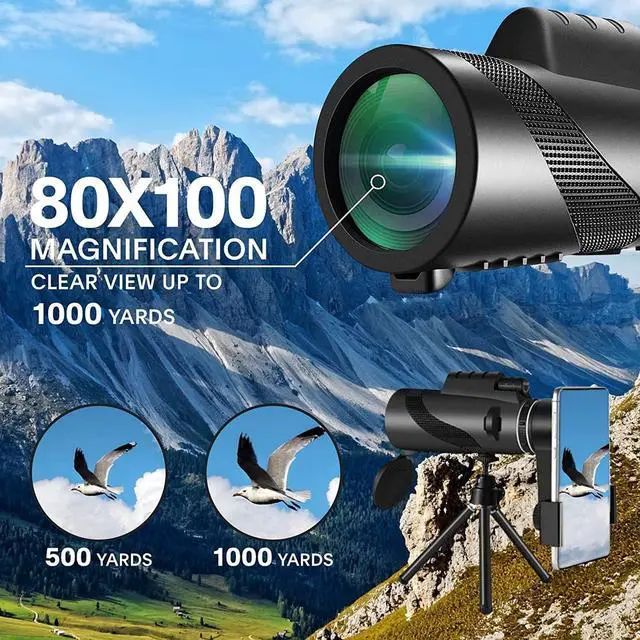 Alt view image 4 of 6 - Monocular Telescope with Smartphone Adapter, HD BAK-4 Prism, Handheld Monoculars for Adults Bird Watching Hunting Hiking, Black