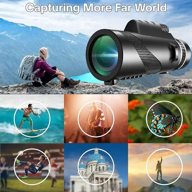 Alt view image 5 of 6 - Monocular Telescope with Smartphone Adapter, HD BAK-4 Prism, Handheld Monoculars for Adults Bird Watching Hunting Hiking, Black