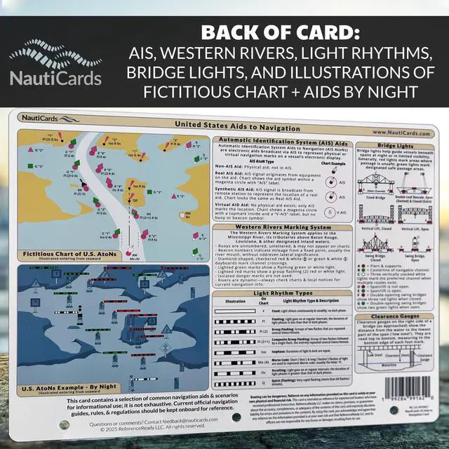 Alt view image 4 of 6 - US Aids to Navigation (AtoN): Waterproof Quick Reference Card | Nautical chart for marine buoys, day beacons, lights, & USCG rules. Great ocean boat accessory