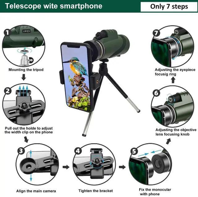 Alt view image 3 of 6 - 40X60 Monocular Telescope High-Power Low-Light-Vision - for Adults with Smartphone Holder-for Stargazing Bird Watching Hunting Hiking Camping Gifts for Man