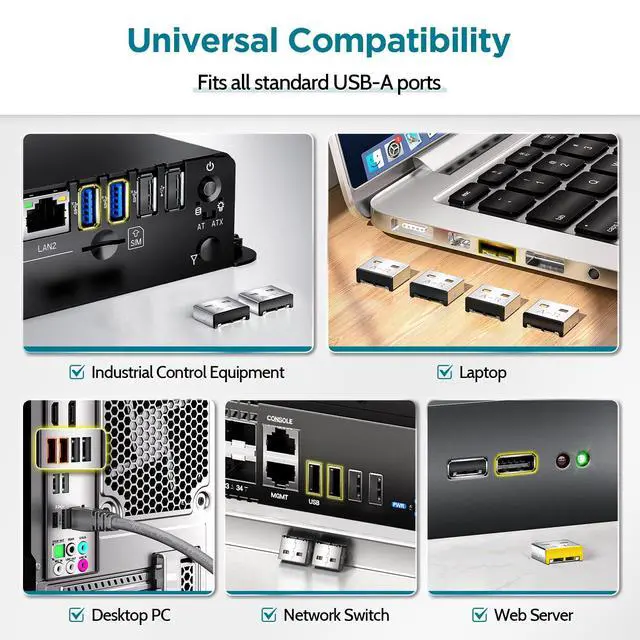 Alt view image 2 of 4 - USB-A Port Locks 100-Pack 10 Keys Dust-Proof&Physical Security Black | PHYSICAL SECURITY Insert, Dual-keyhole Damage-free Removal, Dust&Waterproof, for Server Rack, Data Center, IT Enterprise