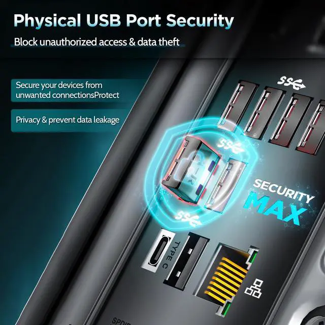 Alt view image 4 of 4 - USB-A Port Locks 100-Pack 10 Keys Dust-Proof&Physical Security Black | PHYSICAL SECURITY Insert, Dual-keyhole Damage-free Removal, Dust&Waterproof, for Server Rack, Data Center, IT Enterprise