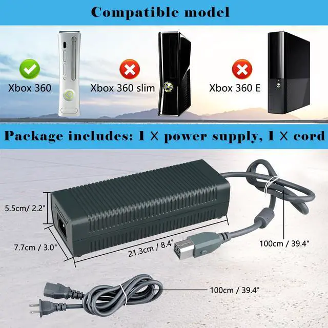 Alt view image 2 of 6 - 100-240V 203W US Plug AC Adapter Power Supply Brick Cable Cord for Microsoft Xbox 360 Console