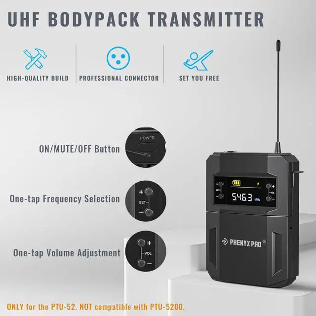 Alt view image 2 of 3 - UHF Bodypack Transmitter with 3-Pin XLR Jack PWB-52 | 3-Pin XLR Jack, 30 Selectable Frequencies, Bodypack Transmitter, PTU-52 System Compatible