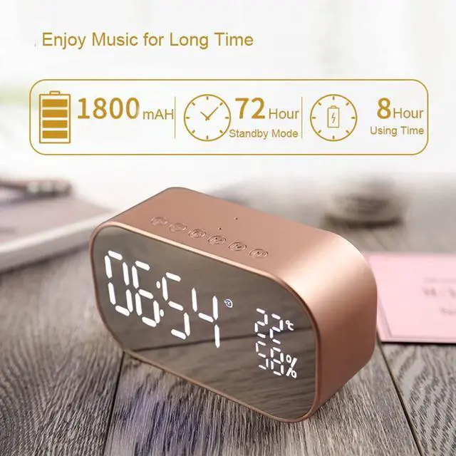 Alt view image 3 of 6 - Digital Radio Alarm Clock,Wirless Bluetooth Speaker Clock USB Charging AUX TF Card Play for Desktop(Rose Gold)