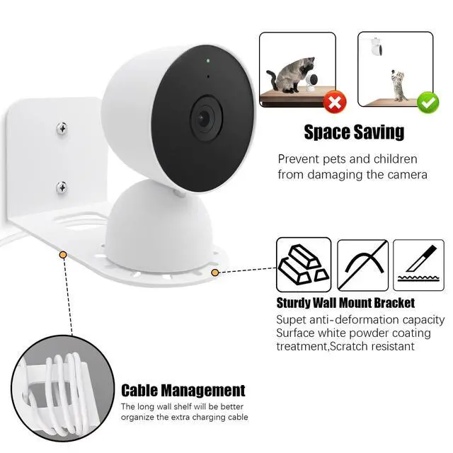 Alt view image 4 of 4 - Large Metal Wall Mount Holder fits for Google Nest Indoor 2nd Generation Wired Cam and Ring Cam, Flexible Installation Camera Shelf for Better View Angle Mount on Wall Deck,2 Pack