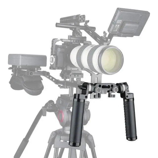 Alt view image 2 of 6 - Rosette Leather Handles with 15mm Rod Clamp Connector for 15mm DSLR Camera Shoulder Rig Support System