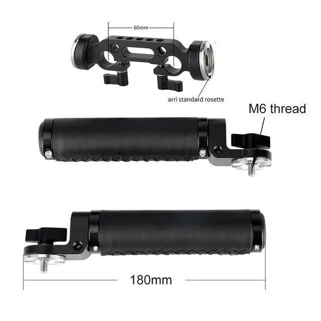 Alt view image 5 of 6 - Rosette Leather Handles with 15mm Rod Clamp Connector for 15mm DSLR Camera Shoulder Rig Support System
