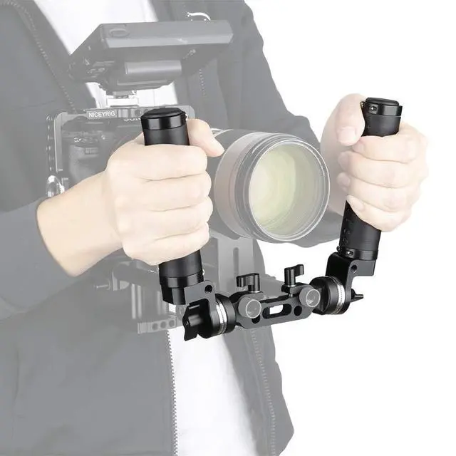 Alt view image 6 of 6 - Rosette Leather Handles with 15mm Rod Clamp Connector for 15mm DSLR Camera Shoulder Rig Support System