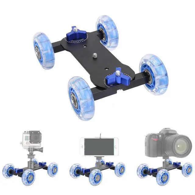 Alt view image 3 of 6 - Camera Slider, Camera Table Dolly Slider Desktop Rail Roller Track | 10KG Capacity Mini Adjustable Skater Car Portable for DSLR Camcorder Mirrorless Smartphone Video Low Level Shooting Panning