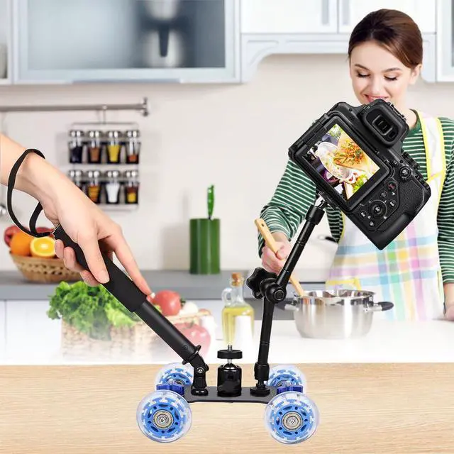 Alt view image 4 of 6 - Camera Slider, Camera Table Dolly Slider Desktop Rail Roller Track | 10KG Capacity Mini Adjustable Skater Car Portable for DSLR Camcorder Mirrorless Smartphone Video Low Level Shooting Panning