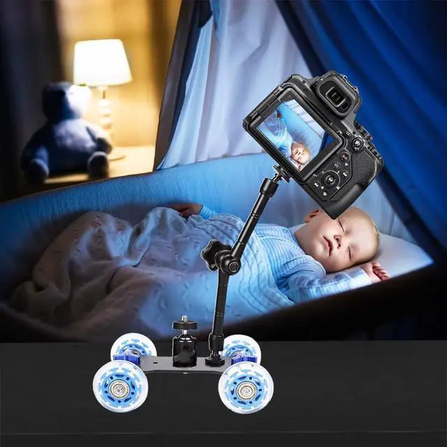 Alt view image 5 of 6 - Camera Slider, Camera Table Dolly Slider Desktop Rail Roller Track | 10KG Capacity Mini Adjustable Skater Car Portable for DSLR Camcorder Mirrorless Smartphone Video Low Level Shooting Panning
