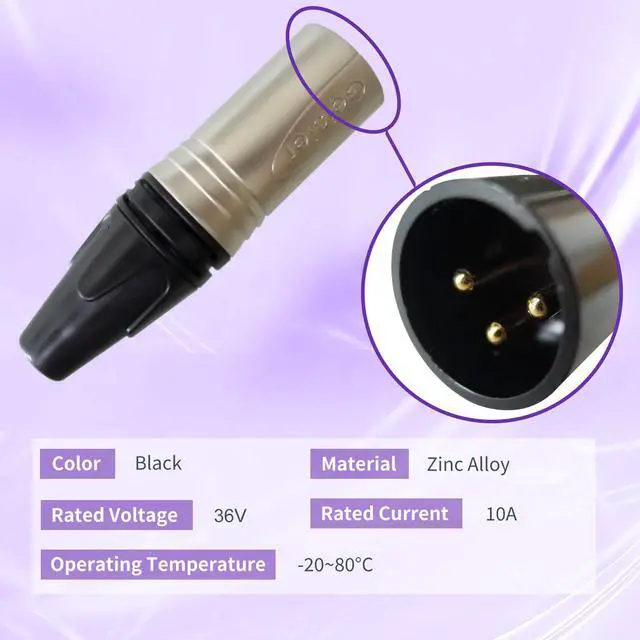 Alt view image 2 of 6 - Geisler XLR 3 Pin Male XLR 3 Pin Female Plug Gold-Plated Copper Contacts Fine Silver Nickel Metal Housing with Muficolored Rubber Ring (Silver-housing Black-Mark 5 Male & 5 Female) 10 Pack
