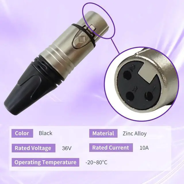 Alt view image 3 of 6 - Geisler XLR 3 Pin Male XLR 3 Pin Female Plug Gold-Plated Copper Contacts Fine Silver Nickel Metal Housing with Muficolored Rubber Ring (Silver-housing Black-Mark 5 Male & 5 Female) 10 Pack