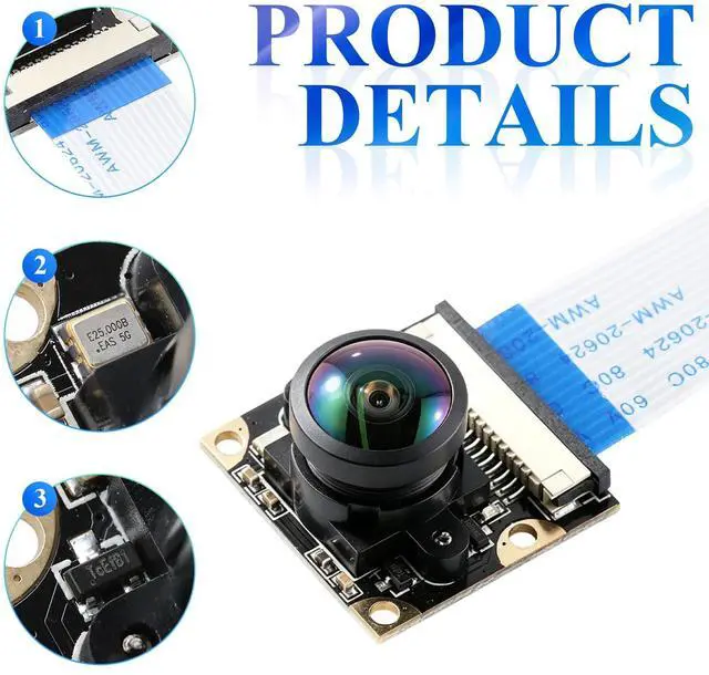 Alt view image 2 of 6 - 5MP OV5647 Sensor for Raspberry Pi Camera Module 1080P Video Webcam Ultra Wide Angle 160°FOV Adjustable Focus Compatible with Raspberry Pi 5 / 4B / 3B+ / 3B / Zero