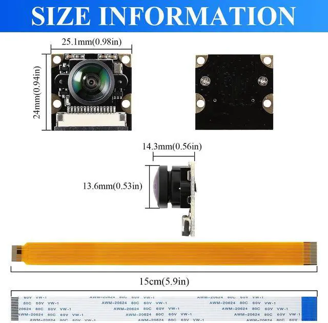 Alt view image 3 of 6 - 5MP OV5647 Sensor for Raspberry Pi Camera Module 1080P Video Webcam Ultra Wide Angle 160°FOV Adjustable Focus Compatible with Raspberry Pi 5 / 4B / 3B+ / 3B / Zero
