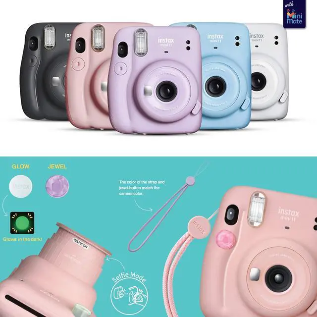 Alt view image 2 of 6 - Instax Mini 11 Instant Camera Sky Blue + MiniMate Accessories Bundle + Fuji Instax Film Value Pack (40 Sheets) Accessories Bundle, Color Filters, Album, Frames