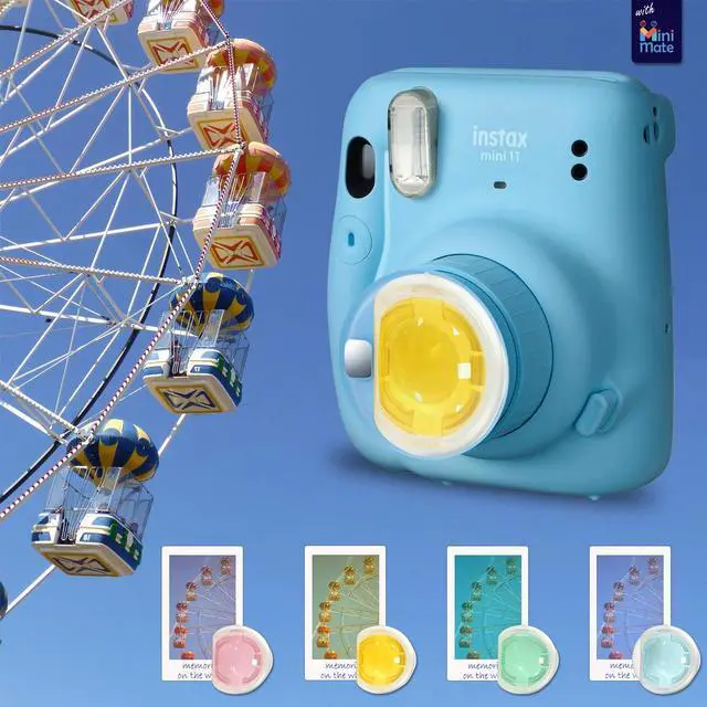 Alt view image 5 of 6 - Instax Mini 11 Instant Camera Sky Blue + MiniMate Accessories Bundle + Fuji Instax Film Value Pack (40 Sheets) Accessories Bundle, Color Filters, Album, Frames