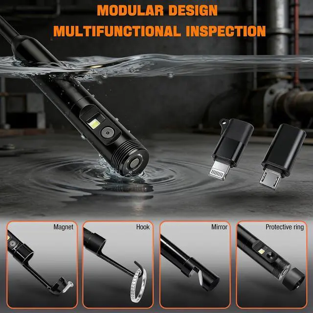 Alt view image 2 of 6 - Dual-Lens Endoscope Camera with Light, 1080P HD Borescope with 8 LED Lights