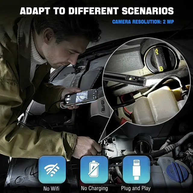 Alt view image 3 of 6 - Dual-Lens Endoscope Camera with Light, 1080P HD Borescope with 8 LED Lights