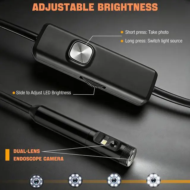 Alt view image 5 of 6 - Dual-Lens Endoscope Camera with Light, 1080P HD Borescope with 8 LED Lights