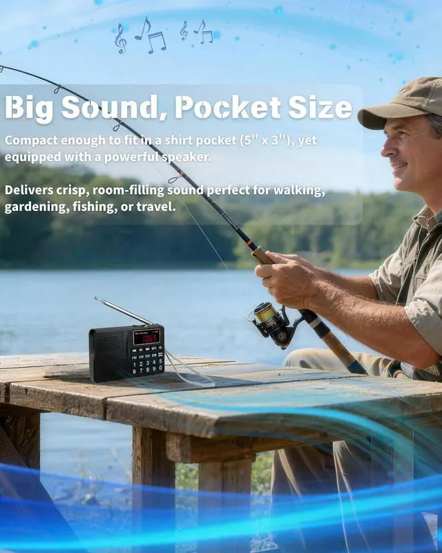 Alt view image 3 of 6 - Portable AM FM SW Digital Pocket Radio & MP3 Music Player, Rechargeable Battery Powered Speaker with Keypad Tuning, Support USB Drive/TF Card, Earphone Jack, Great Reception for Seniors, Walking