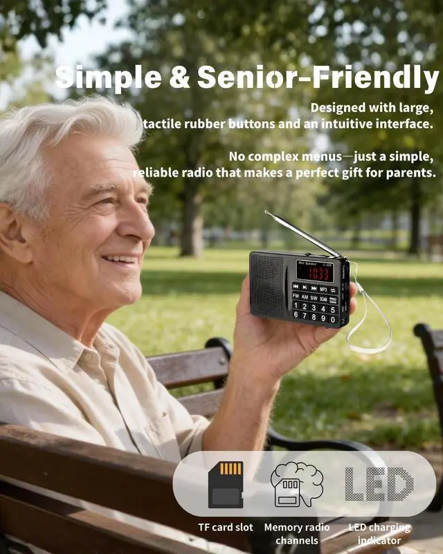 Alt view image 4 of 6 - Portable AM FM SW Digital Pocket Radio & MP3 Music Player, Rechargeable Battery Powered Speaker with Keypad Tuning, Support USB Drive/TF Card, Earphone Jack, Great Reception for Seniors, Walking