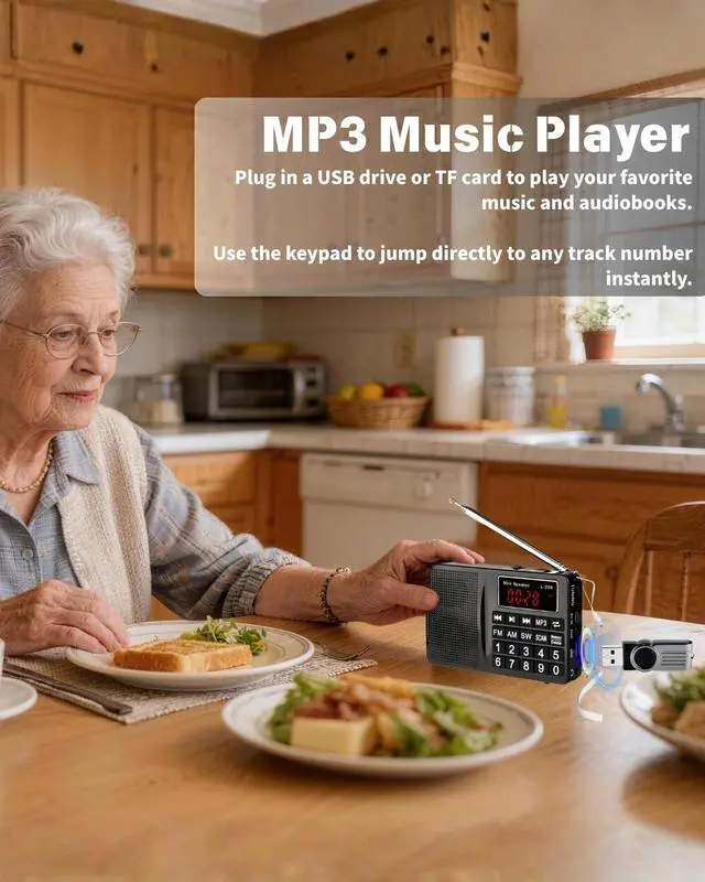 Alt view image 5 of 6 - Portable AM FM SW Digital Pocket Radio & MP3 Music Player, Rechargeable Battery Powered Speaker with Keypad Tuning, Support USB Drive/TF Card, Earphone Jack, Great Reception for Seniors, Walking