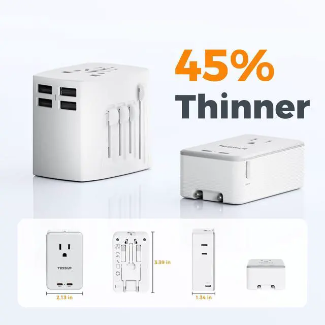 Alt view image 5 of 6 - Travel Adapter PD 20W, Universal Power Adapter with 3 USB C 1 USB A | Ultra Thin International Plug Adaptor, Worldwide Outlet for US to European UK Italy Spain Australia, Type C G A I, 1 Pack