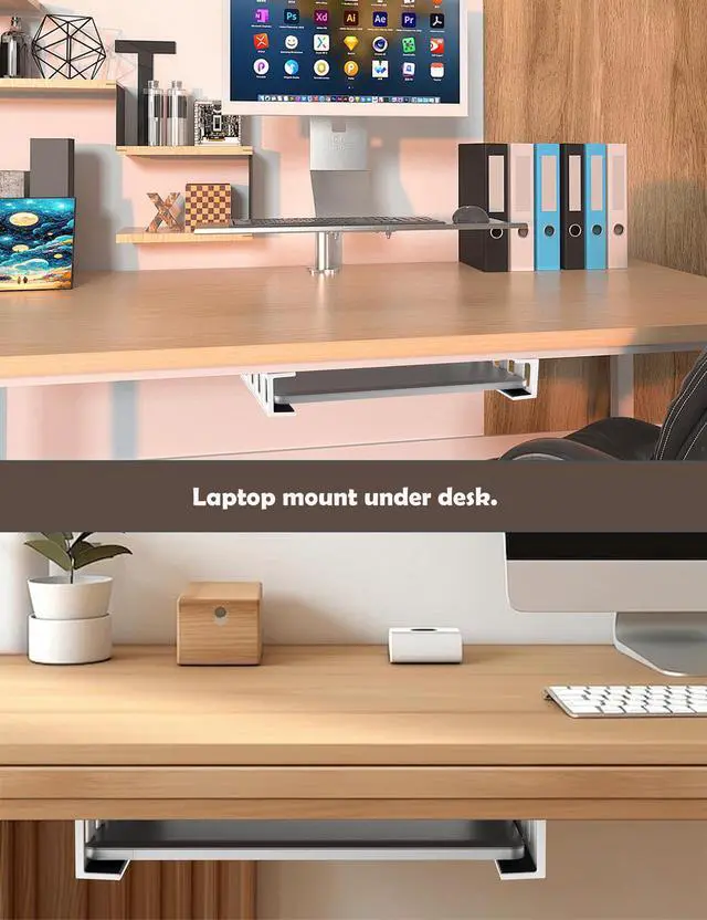 Alt view image 3 of 6 - Under Desk Laptop Holder, Under Desk Rack, (White) | for Keyboard and Small Devices Up to 40mm/1.57in Thick Like Macbooks, Surface, Routers, Modems, Cable Box, Network Switch