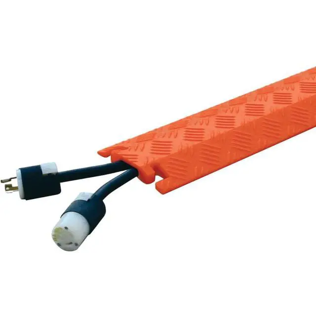 Main image of 1 Channel 3' Long Light Duty Drive Over Cable Protector for Multiple 0.5" Lines - Floor Cable Cover for Walkways and Driveways - Made in the USA from Durable Polyurethane - Orange - FL1X1.5-O
