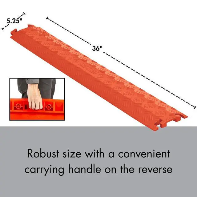 Alt view image 5 of 6 - 1 Channel 3' Long Light Duty Drive Over Cable Protector for Multiple 0.5" Lines - Floor Cable Cover for Walkways and Driveways - Made in the USA from Durable Polyurethane - Orange - FL1X1.5-O