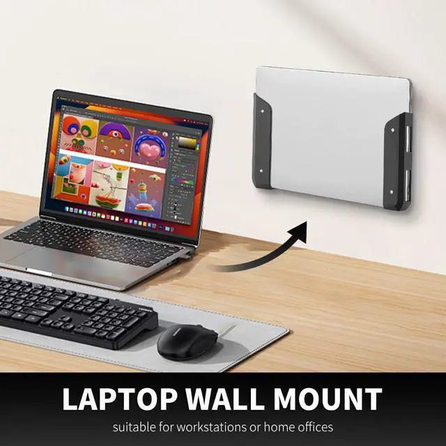 Alt view image 4 of 6 - Wall & Under Desk Laptop Mount Holder with Adhesive Screws,1.02"/ 26 mm Thick, Universal for Laptop, Mac mini, MacBook, Keyboard with Anti-Scratch Pads