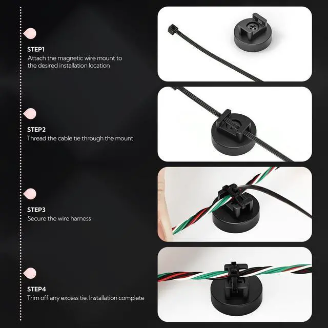 Alt view image 4 of 6 - 10Pcs Cable Ties Magnetic, Multipurpose Magnetic Wire Clip, Cable Wire Base with 60Pcs Releasable Cable Ties (22 x 16mm)