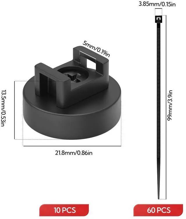 Alt view image 6 of 6 - 10Pcs Cable Ties Magnetic, Multipurpose Magnetic Wire Clip, Cable Wire Base with 60Pcs Releasable Cable Ties (22 x 16mm)