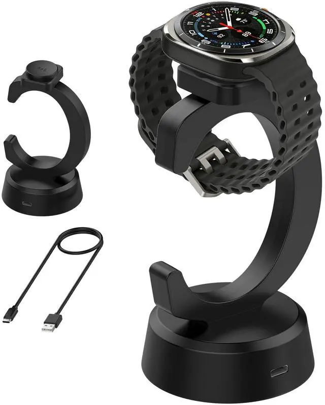 Main image of Charger Stand for Galaxy Watch 8/8 Classic/7/Ultra/6/6 Classic/5/5 Pro/4/4 Classic/3/Active 2/Active/FE, C-Shaped Magnetic Charger Dock USB C to USB A Replacement Quick Charging Cable, Black