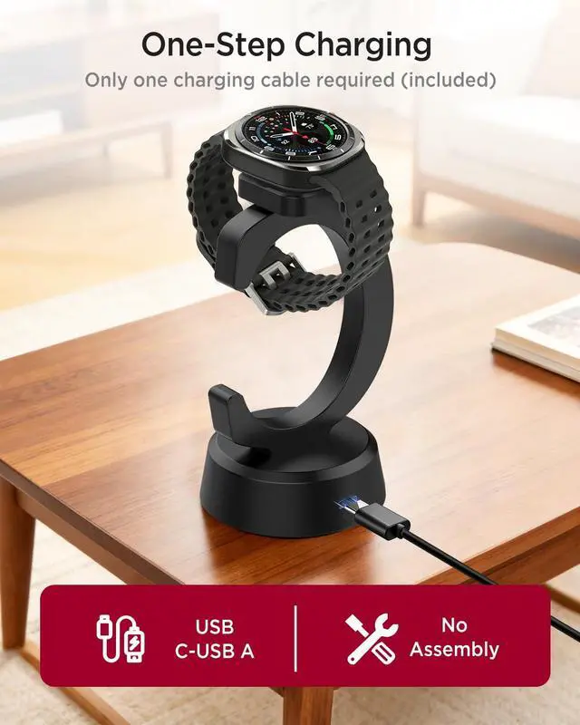 Alt view image 5 of 6 - Charger Stand for Galaxy Watch 8/8 Classic/7/Ultra/6/6 Classic/5/5 Pro/4/4 Classic/3/Active 2/Active/FE, C-Shaped Magnetic Charger Dock USB C to USB A Replacement Quick Charging Cable, Black