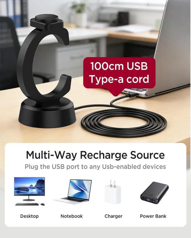 Alt view image 6 of 6 - Charger Stand for Galaxy Watch 8/8 Classic/7/Ultra/6/6 Classic/5/5 Pro/4/4 Classic/3/Active 2/Active/FE, C-Shaped Magnetic Charger Dock USB C to USB A Replacement Quick Charging Cable, Black