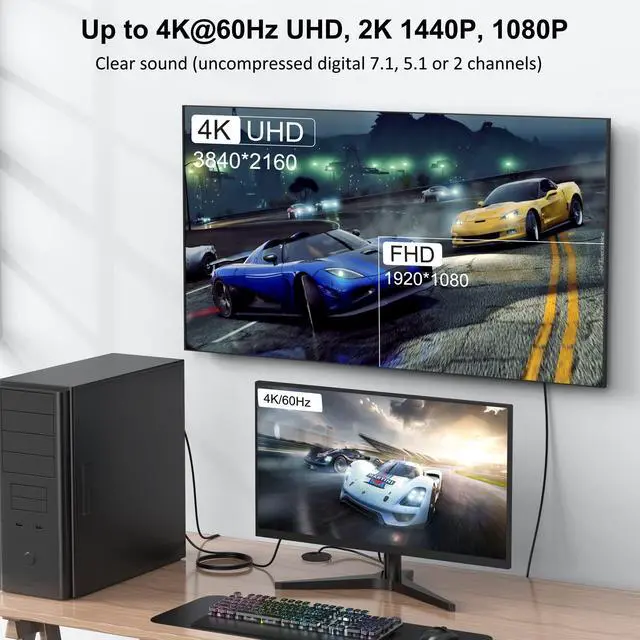 Alt view image 3 of 6 - 4K DisplayPort Cable 3FT 10-Pack, Display Port to Display Port Cable | 4K@60Hz, 2K@144Hz, 1080P, DP to DP Male to Male Cable for Gaming Monitor, PC, Graphics Card