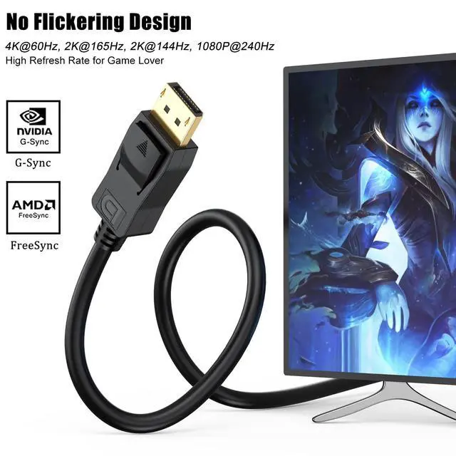Alt view image 4 of 6 - 4K DisplayPort Cable 3FT 10-Pack, Display Port to Display Port Cable | 4K@60Hz, 2K@144Hz, 1080P, DP to DP Male to Male Cable for Gaming Monitor, PC, Graphics Card