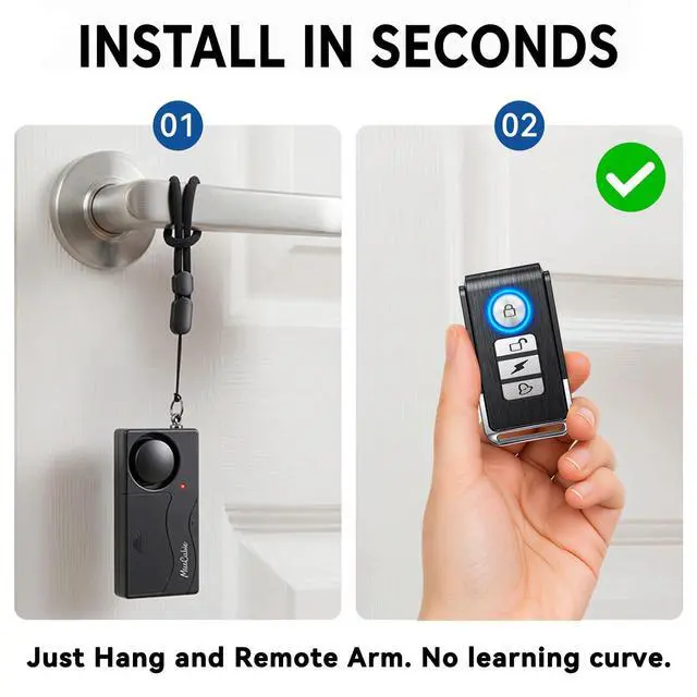 Alt view image 4 of 6 - 113dB Door Handle Alarm, with Remote Control | 200ft Remote Control, Easy Installation No Drilling, Security Alarm for Home, Apartment, Renters, Kids & Elderly Safety