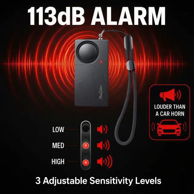 Alt view image 6 of 6 - 113dB Door Handle Alarm, with Remote Control | 200ft Remote Control, Easy Installation No Drilling, Security Alarm for Home, Apartment, Renters, Kids & Elderly Safety